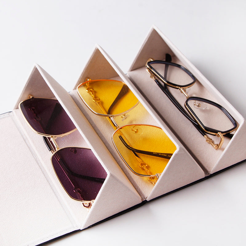 3 Pack 2024 New 3 Pair Sunglasses, Myopia Glasses Hanging Bag, Portable Large Capacity Travel Glasses Case, Three Grid Glasses Storage Box, Display Box Folding