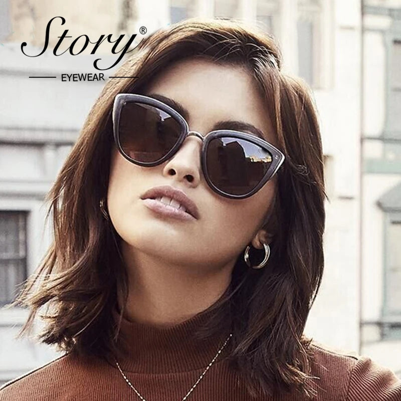 STORY Cat Eye Drop Sunglasses Women Sun Glasses uv400