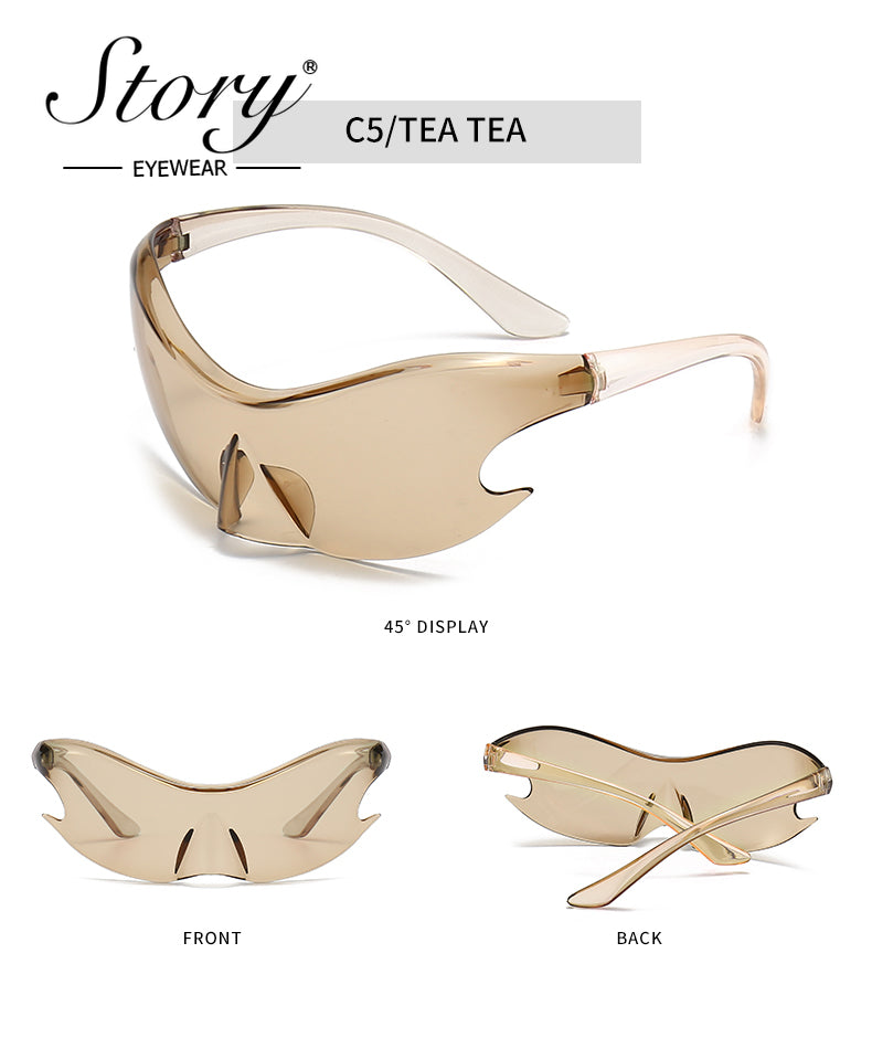 2024 New oversized one-piece sunglasses frameless Y2K sporty European and American sunglasses, colorful cycling sunglasses trend
