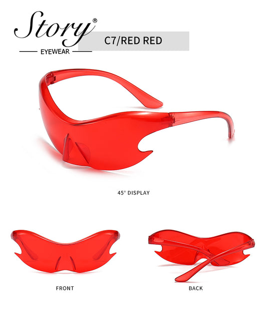 2024 New oversized one-piece sunglasses frameless Y2K sporty European and American sunglasses, colorful cycling sunglasses trend