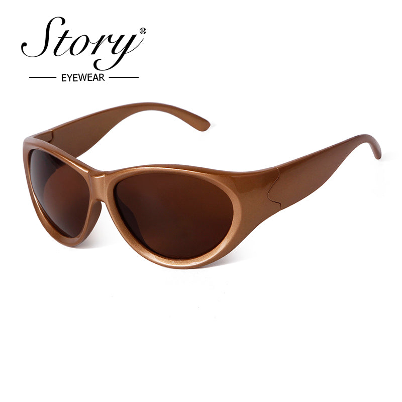 2024 New Cycling Sports Sunglasses Fashion Cat Eye Large Frame Personalized Reflective Sunglasses for Women