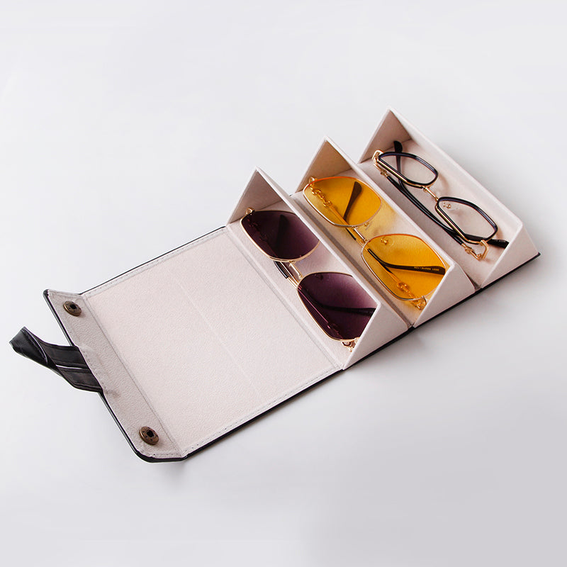 3 Pack 2024 New 3 Pair Sunglasses, Myopia Glasses Hanging Bag, Portable Large Capacity Travel Glasses Case, Three Grid Glasses Storage Box, Display Box Folding