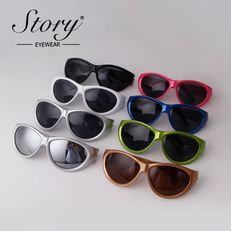 2024 New Cycling Sports Sunglasses Fashion Cat Eye Large Frame Personalized Reflective Sunglasses for Women