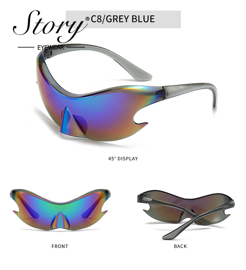 2024 New oversized one-piece sunglasses frameless Y2K sporty European and American sunglasses, colorful cycling sunglasses trend