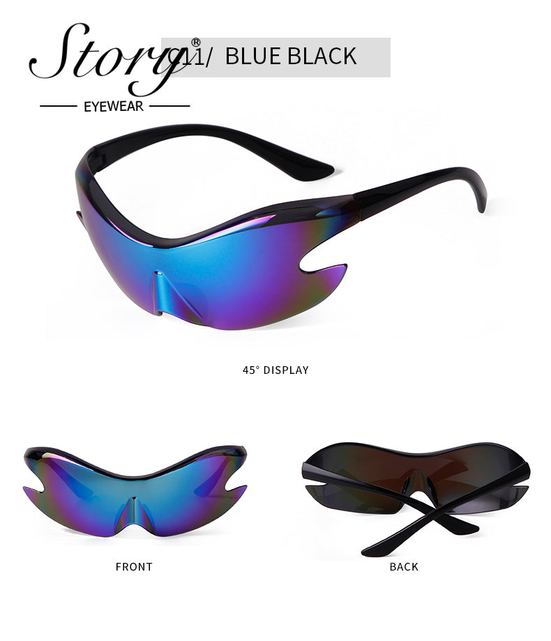 2024 New oversized one-piece sunglasses frameless Y2K sporty European and American sunglasses, colorful cycling sunglasses trend
