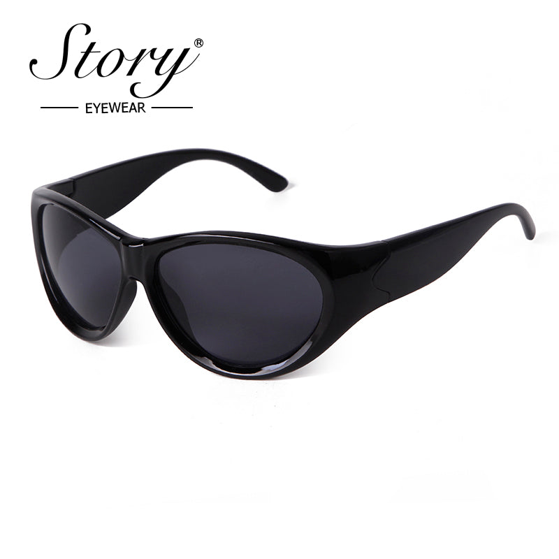 2024 New Cycling Sports Sunglasses Fashion Cat Eye Large Frame Personalized Reflective Sunglasses for Women