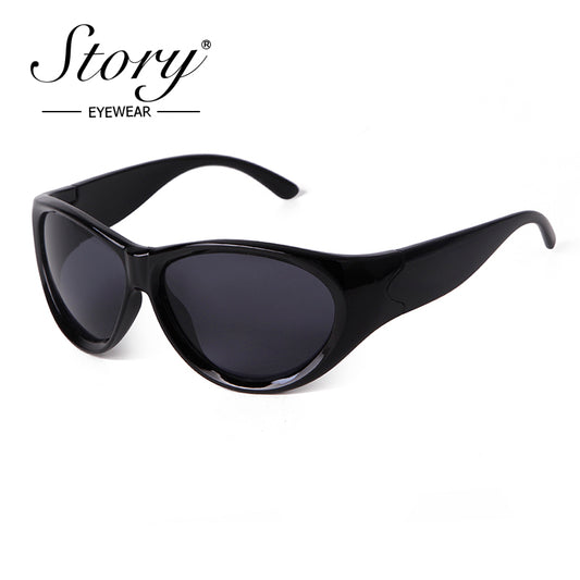 2024 New Cycling Sports Sunglasses Fashion Cat Eye Large Frame Personalized Reflective Sunglasses for Women