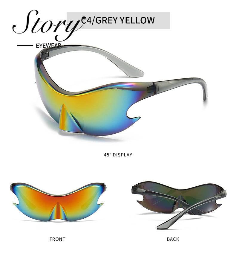 2024 New oversized one-piece sunglasses frameless Y2K sporty European and American sunglasses, colorful cycling sunglasses trend