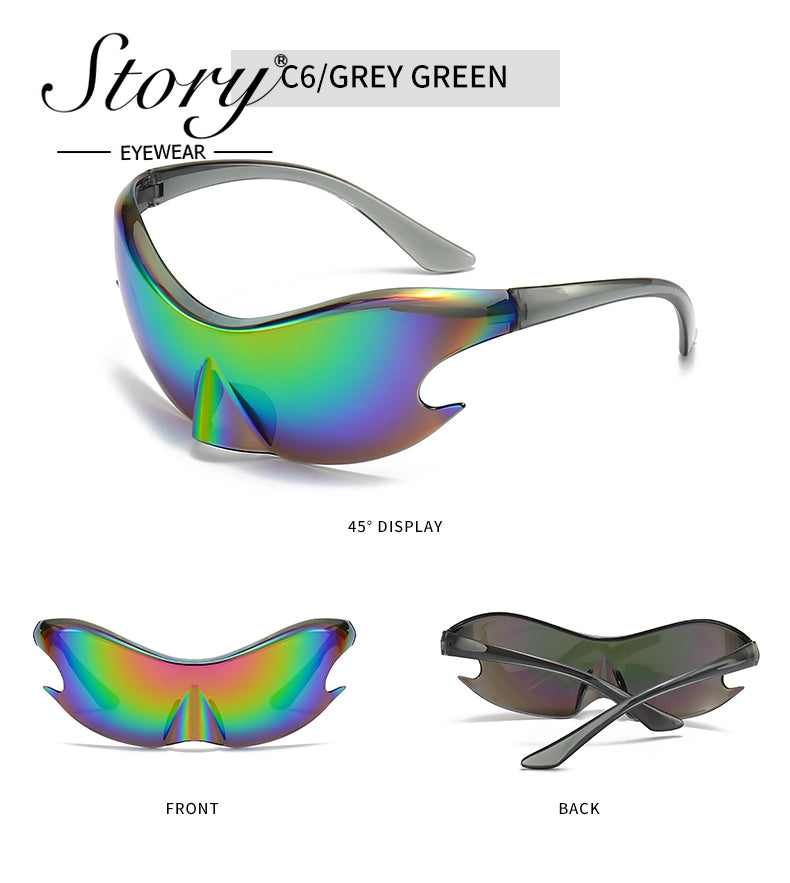 2024 New oversized one-piece sunglasses frameless Y2K sporty European and American sunglasses, colorful cycling sunglasses trend