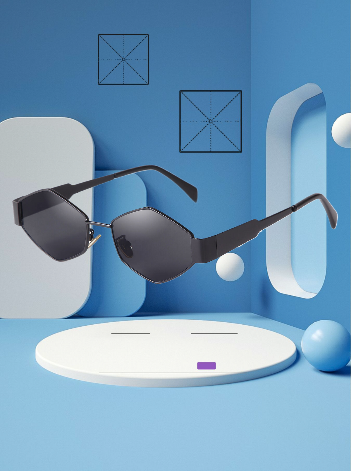 Irregular Metal Sunglasses Women's Fashion Personalized Wide Temple Sunglasses