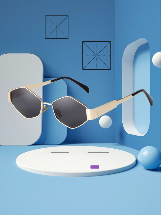 Irregular Metal Sunglasses Women's Fashion Personalized Wide Temple Sunglasses