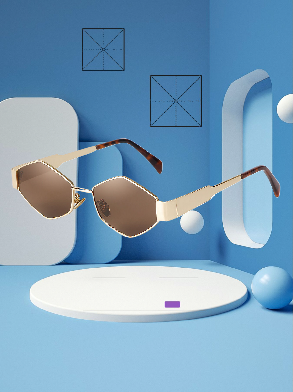 Irregular Metal Sunglasses Women's Fashion Personalized Wide Temple Sunglasses
