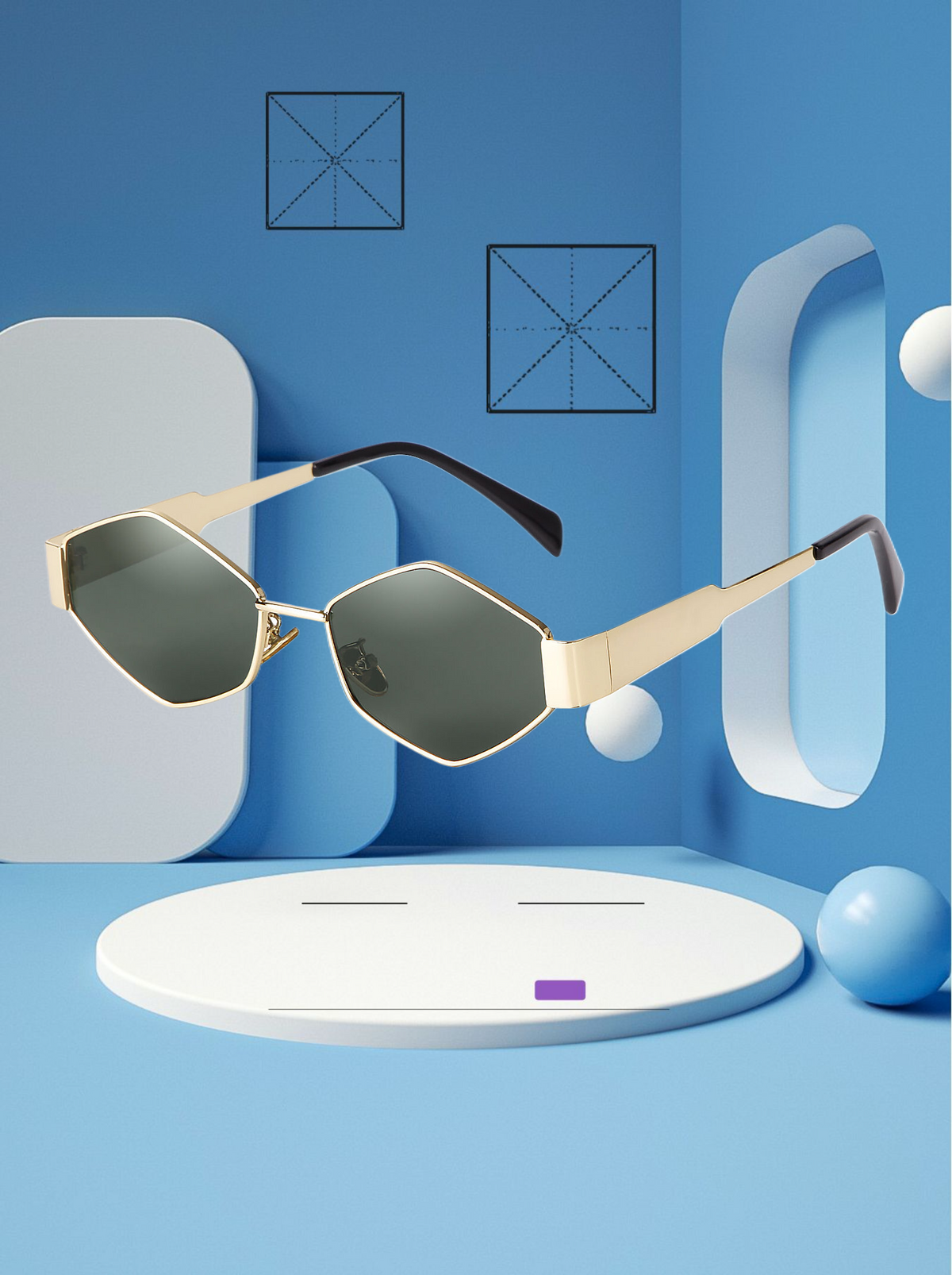 Irregular Metal Sunglasses Women's Fashion Personalized Wide Temple Sunglasses