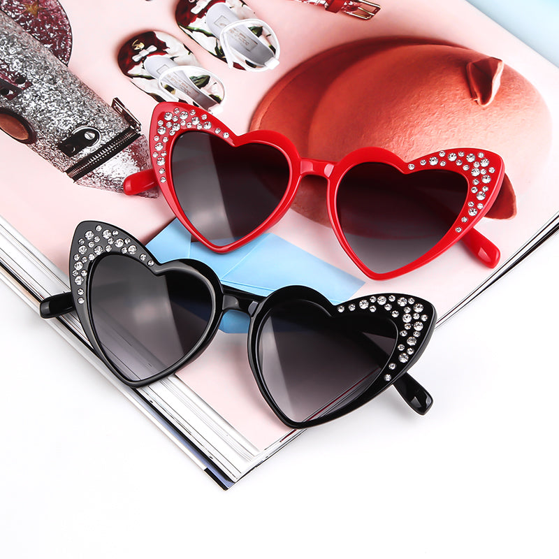 STORY Kids's Cat Eye love heart Sunglasses Gradient Rhinestone Goggles