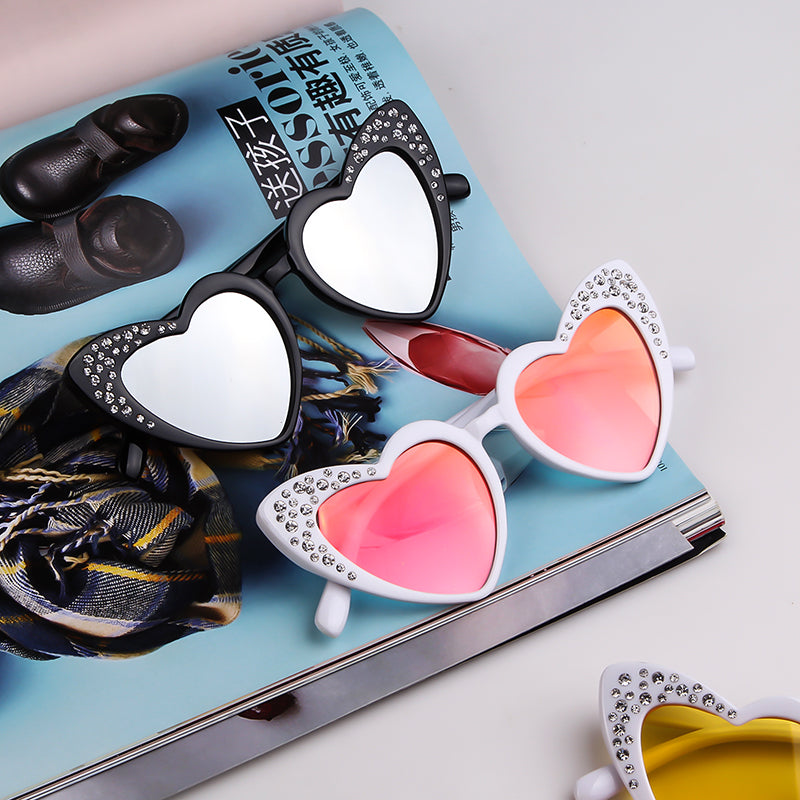 STORY Kids's Cat Eye love heart Sunglasses Gradient Rhinestone Goggles