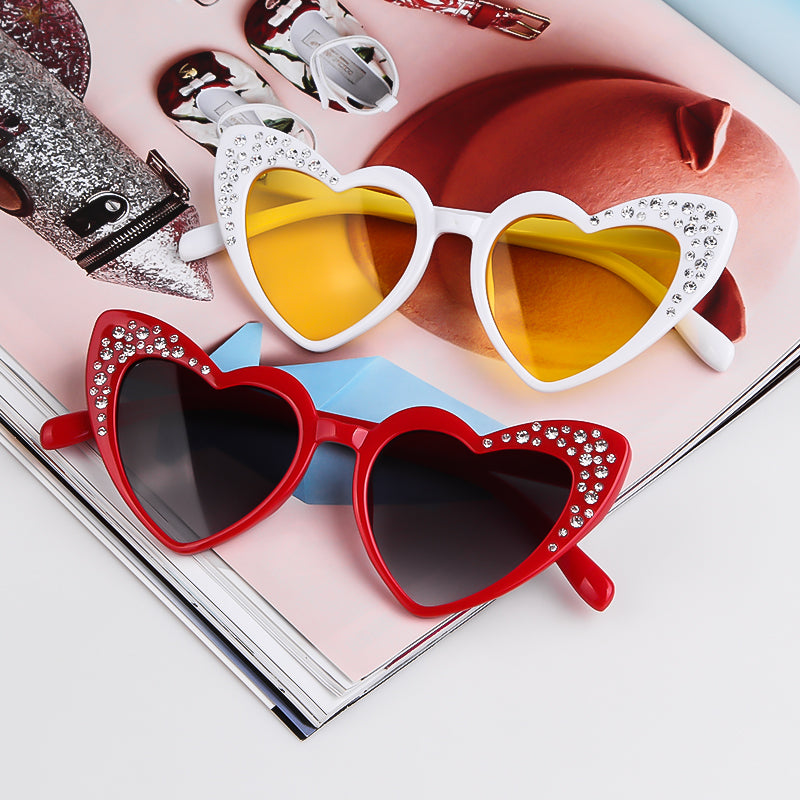 STORY Kids's Cat Eye love heart Sunglasses Gradient Rhinestone Goggles