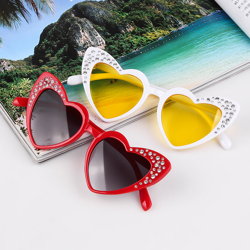 STORY Kids's Cat Eye love heart Sunglasses Gradient Rhinestone Goggles