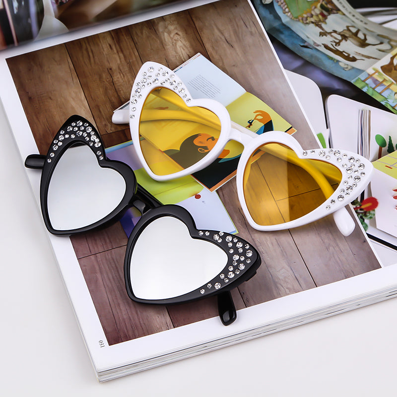 STORY Kids's Cat Eye love heart Sunglasses Gradient Rhinestone Goggles
