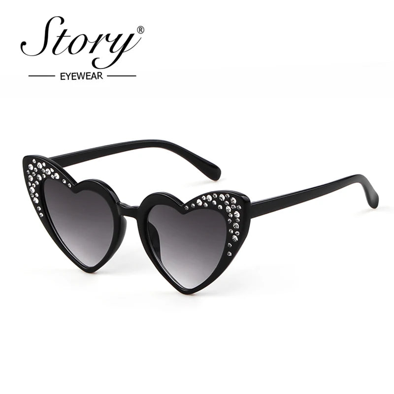 STORY Kids's Cat Eye love heart Sunglasses Gradient Rhinestone Goggles