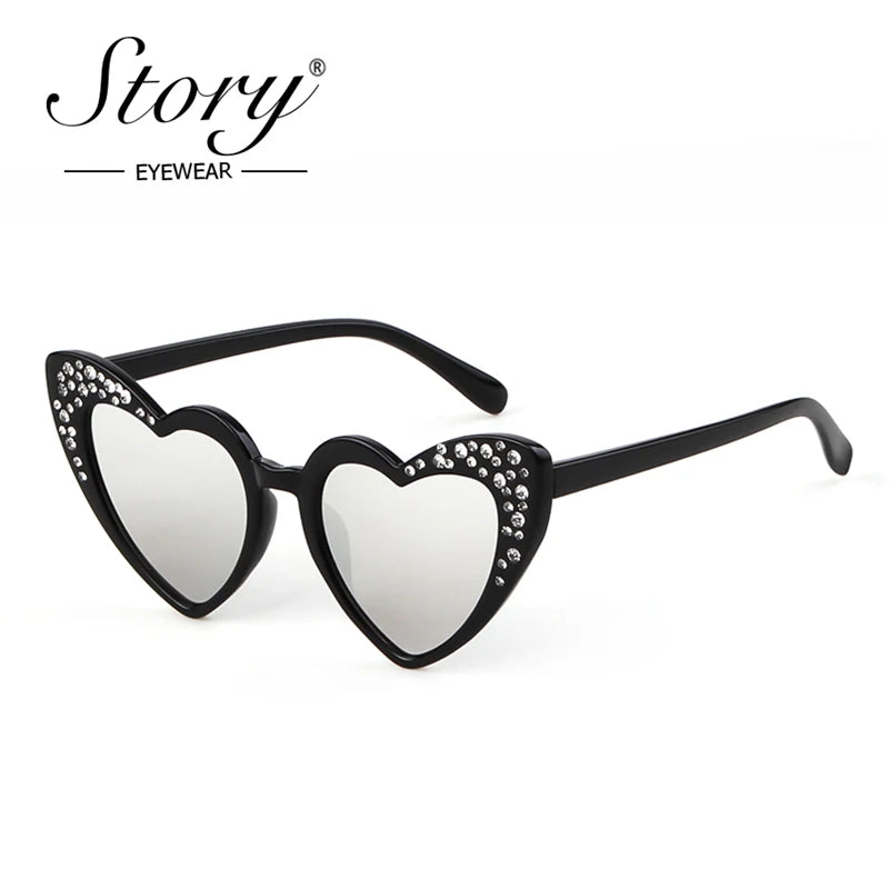 STORY Kids's Cat Eye love heart Sunglasses Gradient Rhinestone Goggles