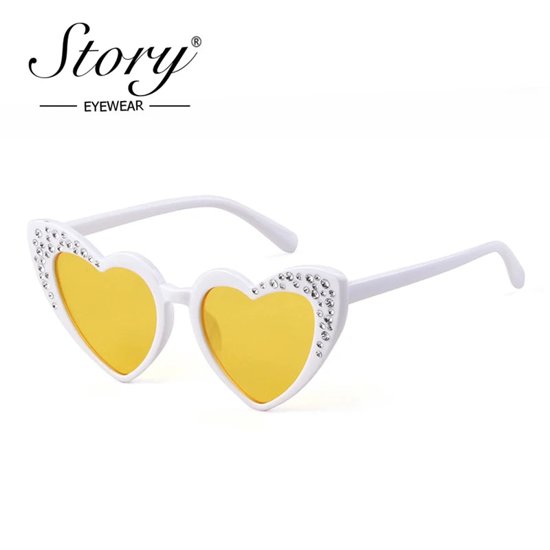 STORY Kids's Cat Eye love heart Sunglasses Gradient Rhinestone Goggles