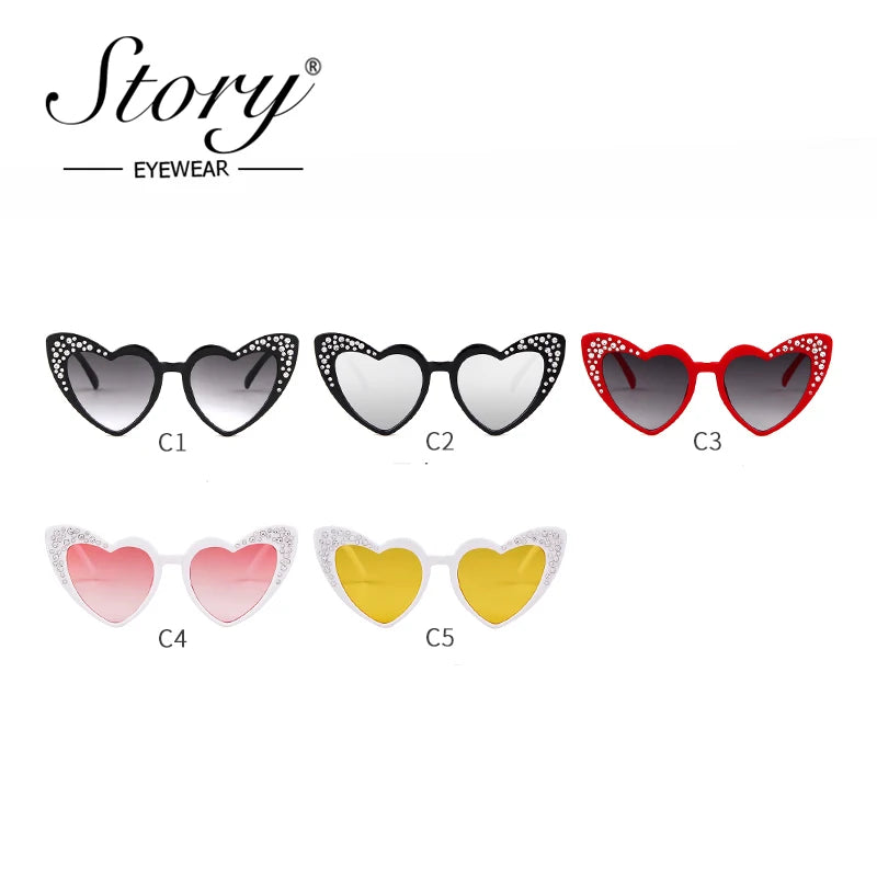 STORY Kids's Cat Eye love heart Sunglasses Gradient Rhinestone Goggles