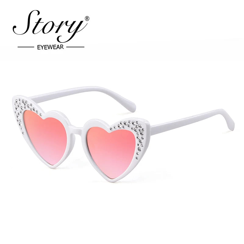STORY Kids's Cat Eye love heart Sunglasses Gradient Rhinestone Goggles
