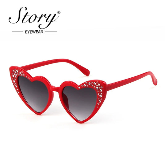 STORY Kids's Cat Eye love heart Sunglasses Gradient Rhinestone Goggles