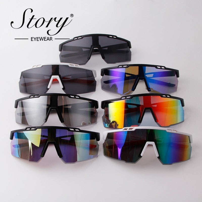 New  personalized sunglasses, large frame integrated windproof glasses, men's and women's fashion cycling