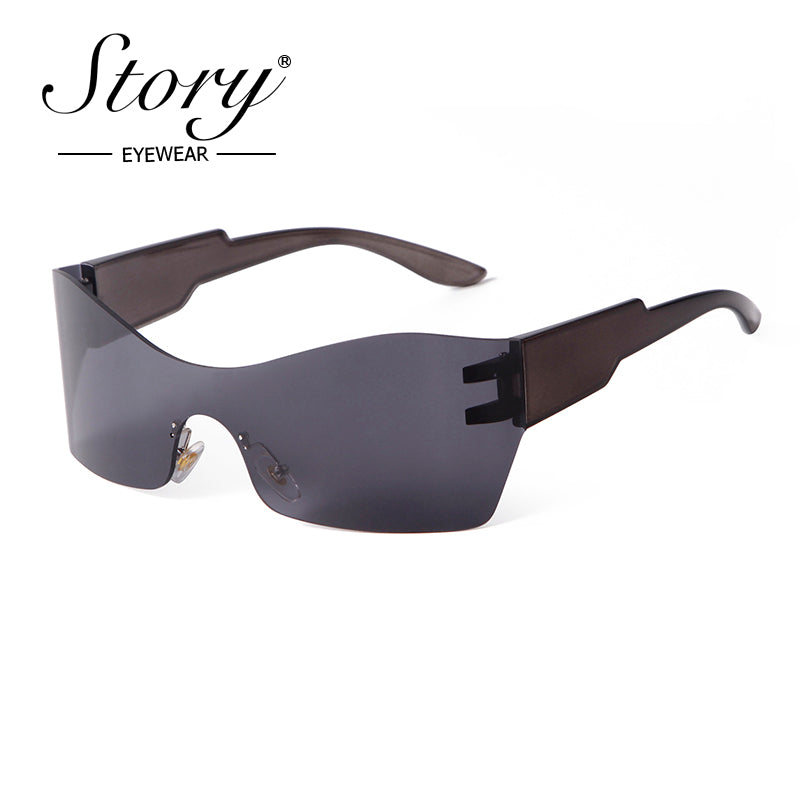 2024 New Integrated Large Frame Fashion Color Film Sunglasses, Personalized Frameless Glasses, Outdoor Cycling Sports Sunglasses