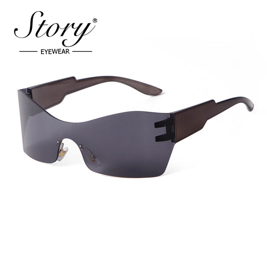 2024 New Integrated Large Frame Fashion Color Film Sunglasses, Personalized Frameless Glasses, Outdoor Cycling Sports Sunglasses