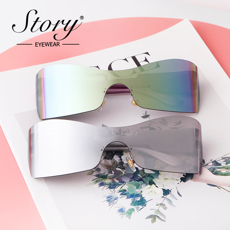 2024 New Integrated Large Frame Fashion Color Film Sunglasses, Personalized Frameless Glasses, Outdoor Cycling Sports Sunglasses