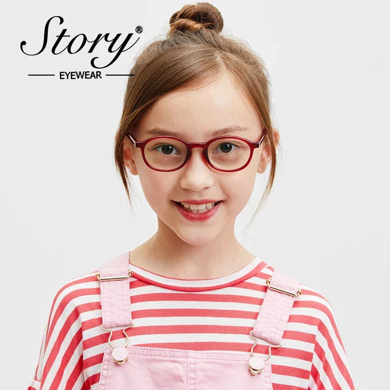 STORY Fashion Oval Anti-blue Kids Glasses TR90 Frame Girl Boy