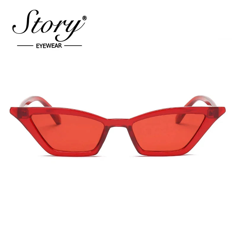STORY 2024 Retro Red Cat Eye Sunglasses,Fashion Skinny Frame SunGlass,Black Leopard Shades