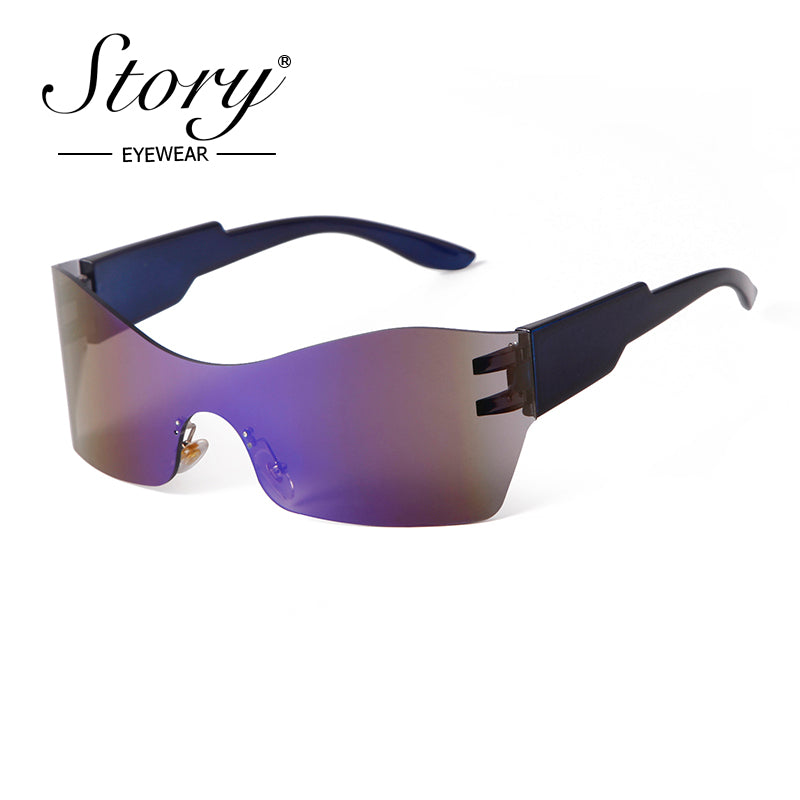 2024 New Integrated Large Frame Fashion Color Film Sunglasses, Personalized Frameless Glasses, Outdoor Cycling Sports Sunglasses