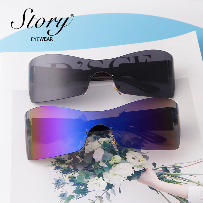 2024 New Integrated Large Frame Fashion Color Film Sunglasses, Personalized Frameless Glasses, Outdoor Cycling Sports Sunglasses