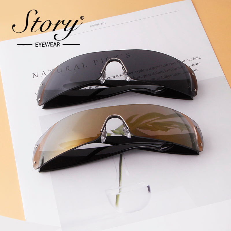 2024 New Integrated  Fashion Sunglasses, Personalized Fashion Large Frame Windshields, Trendy Matching Sunglasses for Women