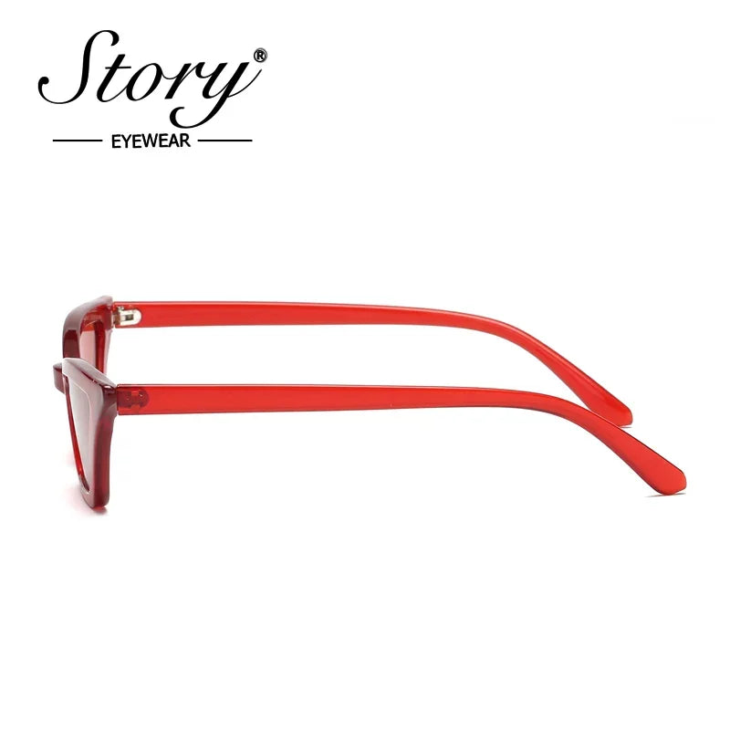 STORY 2024 Retro Red Cat Eye Sunglasses,Fashion Skinny Frame SunGlass,Black Leopard Shades