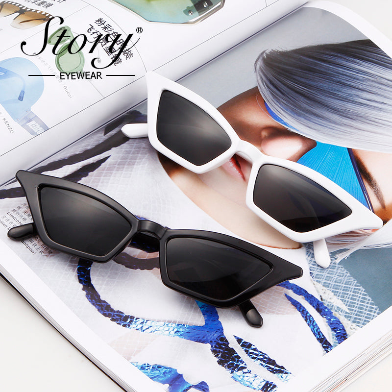 STORY 2024 Retro Red Cat Eye Sunglasses,Fashion Skinny Frame SunGlass,Black Leopard Shades