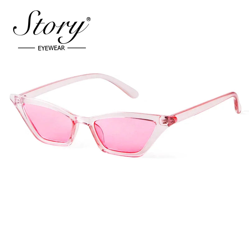 STORY 2024 Retro Red Cat Eye Sunglasses,Fashion Skinny Frame SunGlass,Black Leopard Shades