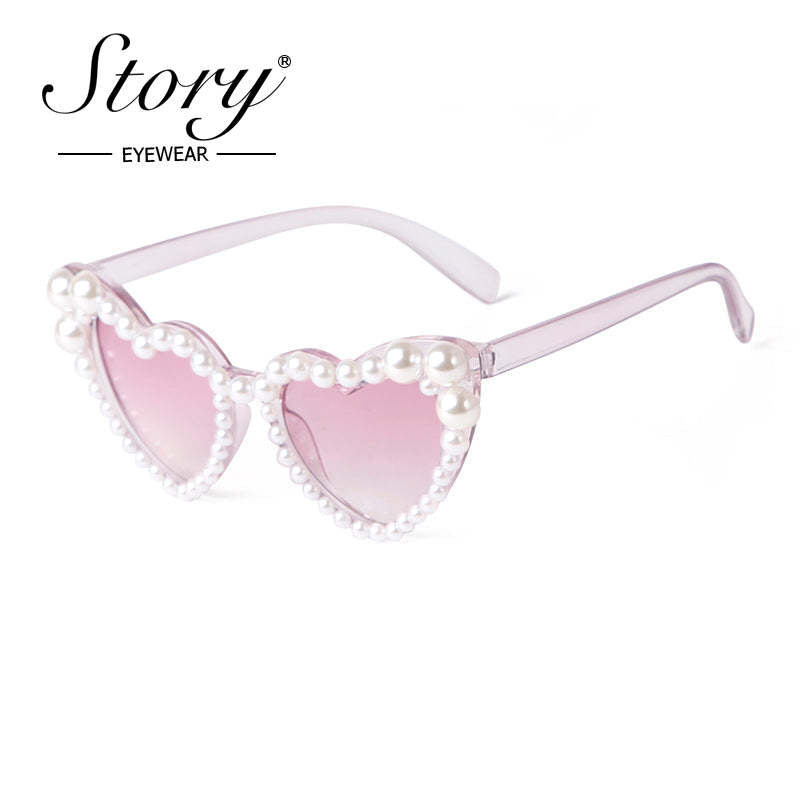 2024 European and American style Large Frame  Love Pearl Inlaid Sunglasses Women's Beach  Sunglasses Photography Glasses