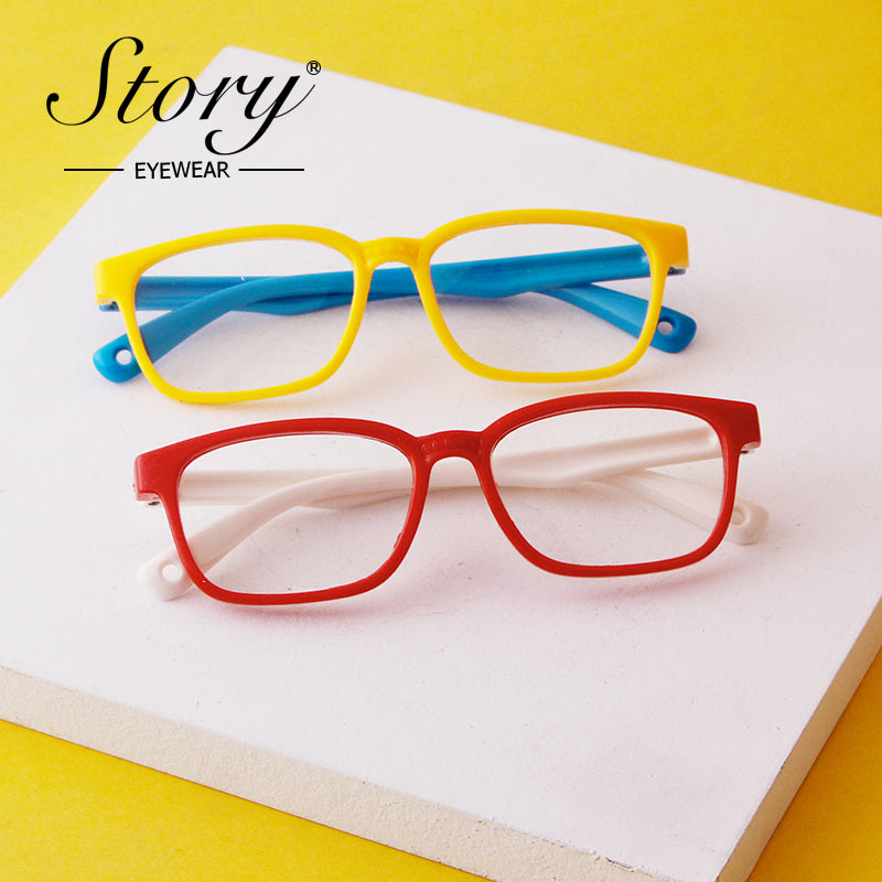 2024 New Fashionable Children's Anti Blue Light Glasses Trend Combination Color Street Shooting Flat Light Glasses Silicone Goggles Soft Frame Glasses