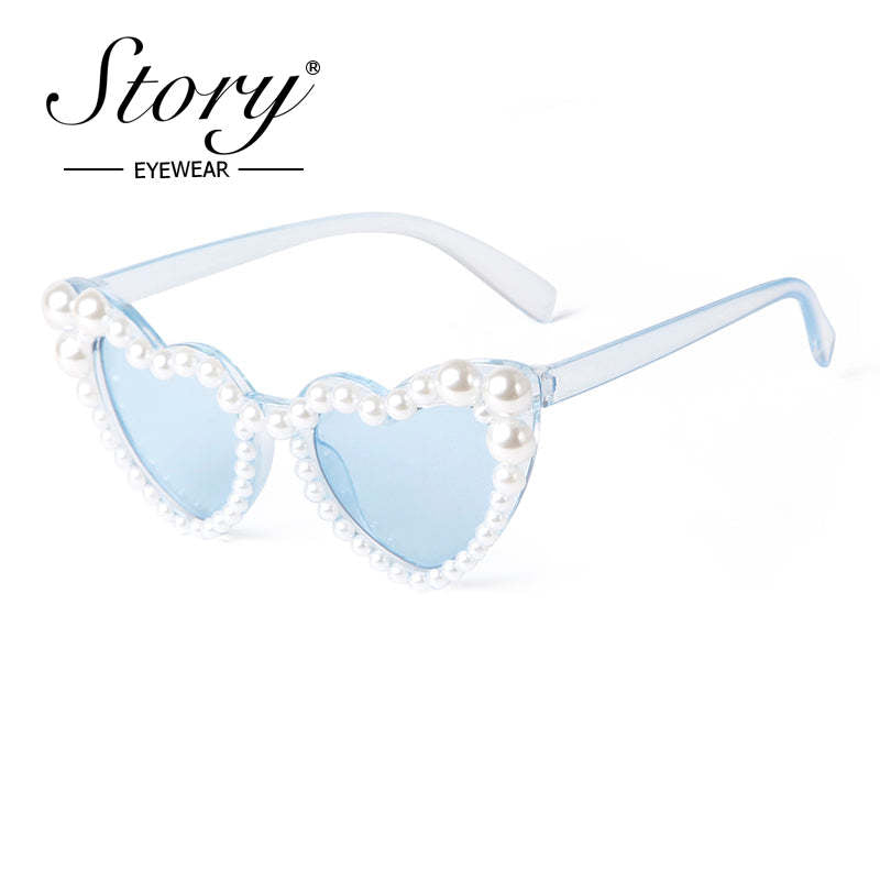 2024 European and American style Large Frame  Love Pearl Inlaid Sunglasses Women's Beach  Sunglasses Photography Glasses