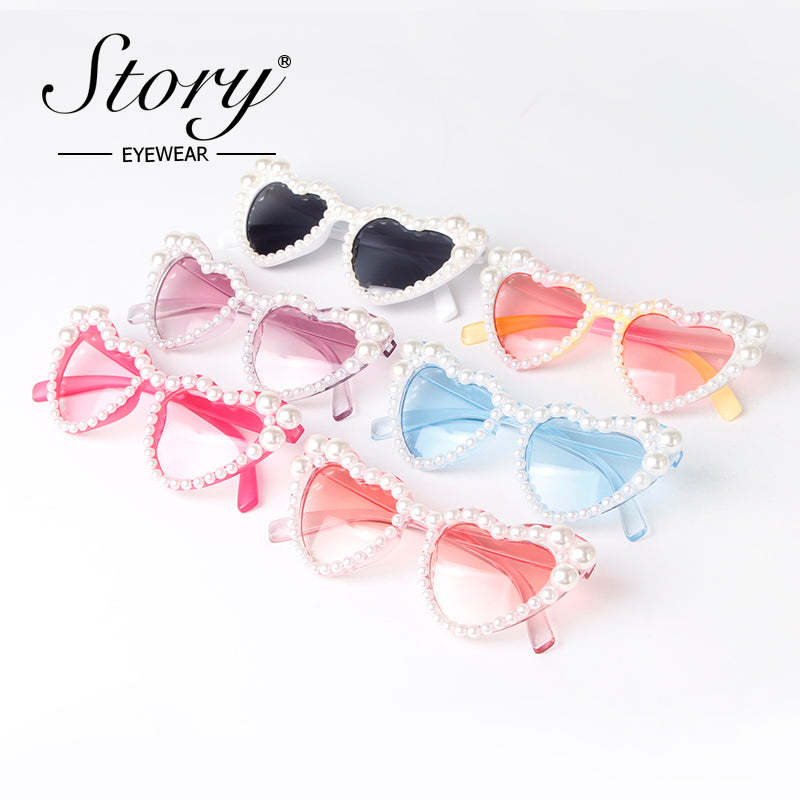 2024 European and American style Large Frame  Love Pearl Inlaid Sunglasses Women's Beach  Sunglasses Photography Glasses