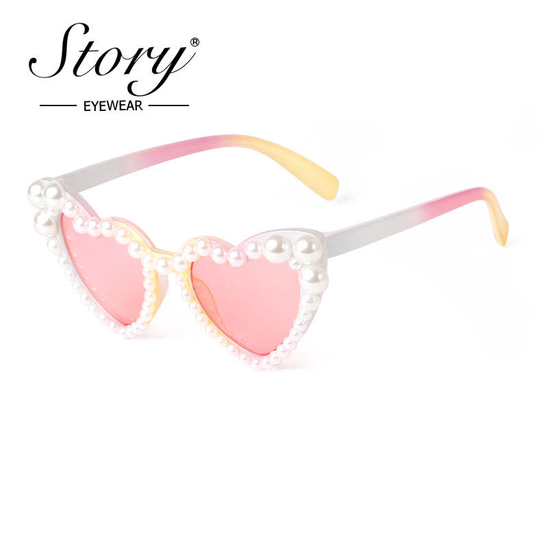 2024 European and American style Large Frame  Love Pearl Inlaid Sunglasses Women's Beach  Sunglasses Photography Glasses