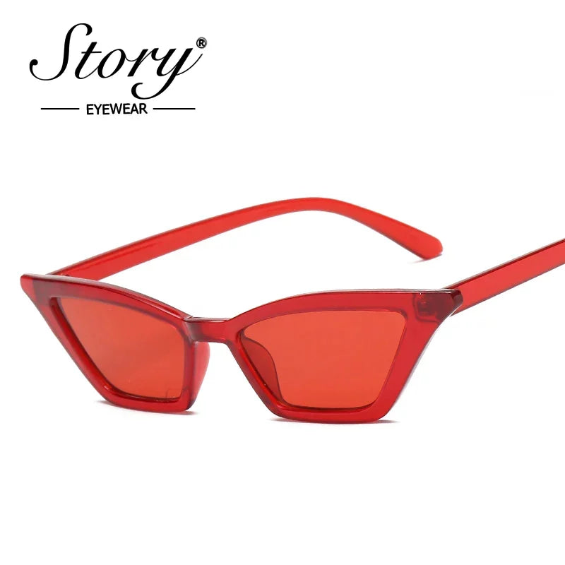 STORY 2024 Retro Red Cat Eye Sunglasses,Fashion Skinny Frame SunGlass,Black Leopard Shades