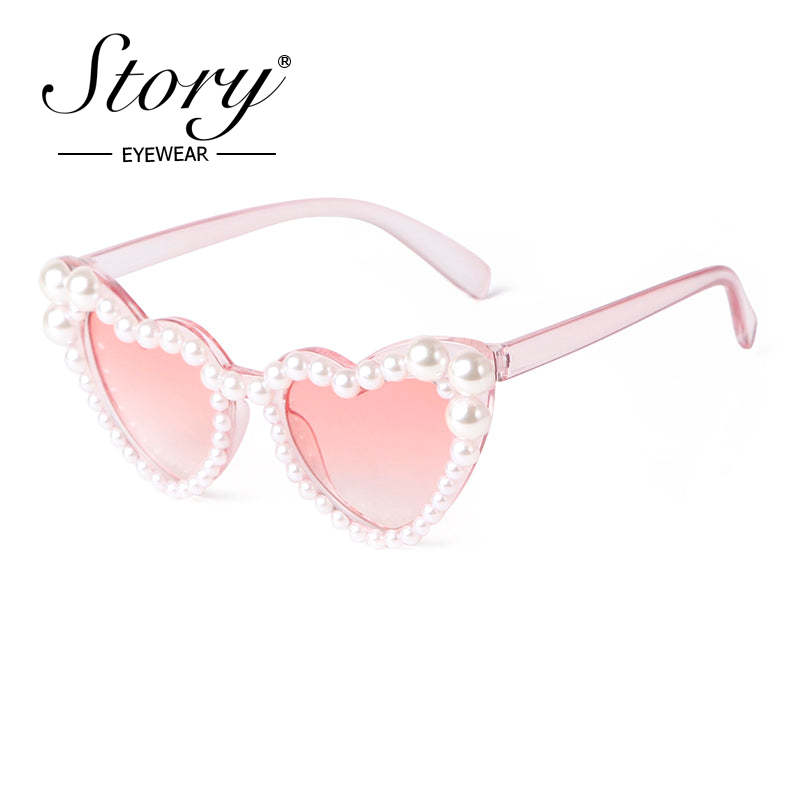 2024 European and American style Large Frame  Love Pearl Inlaid Sunglasses Women's Beach  Sunglasses Photography Glasses