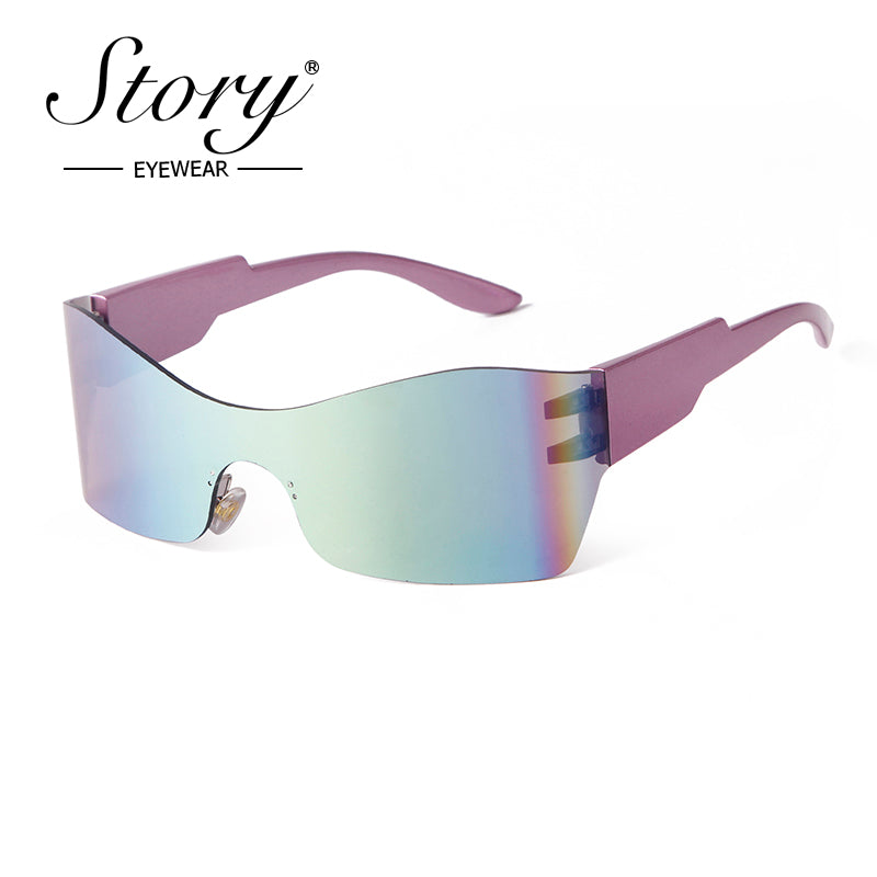 2024 New Integrated Large Frame Fashion Color Film Sunglasses, Personalized Frameless Glasses, Outdoor Cycling Sports Sunglasses